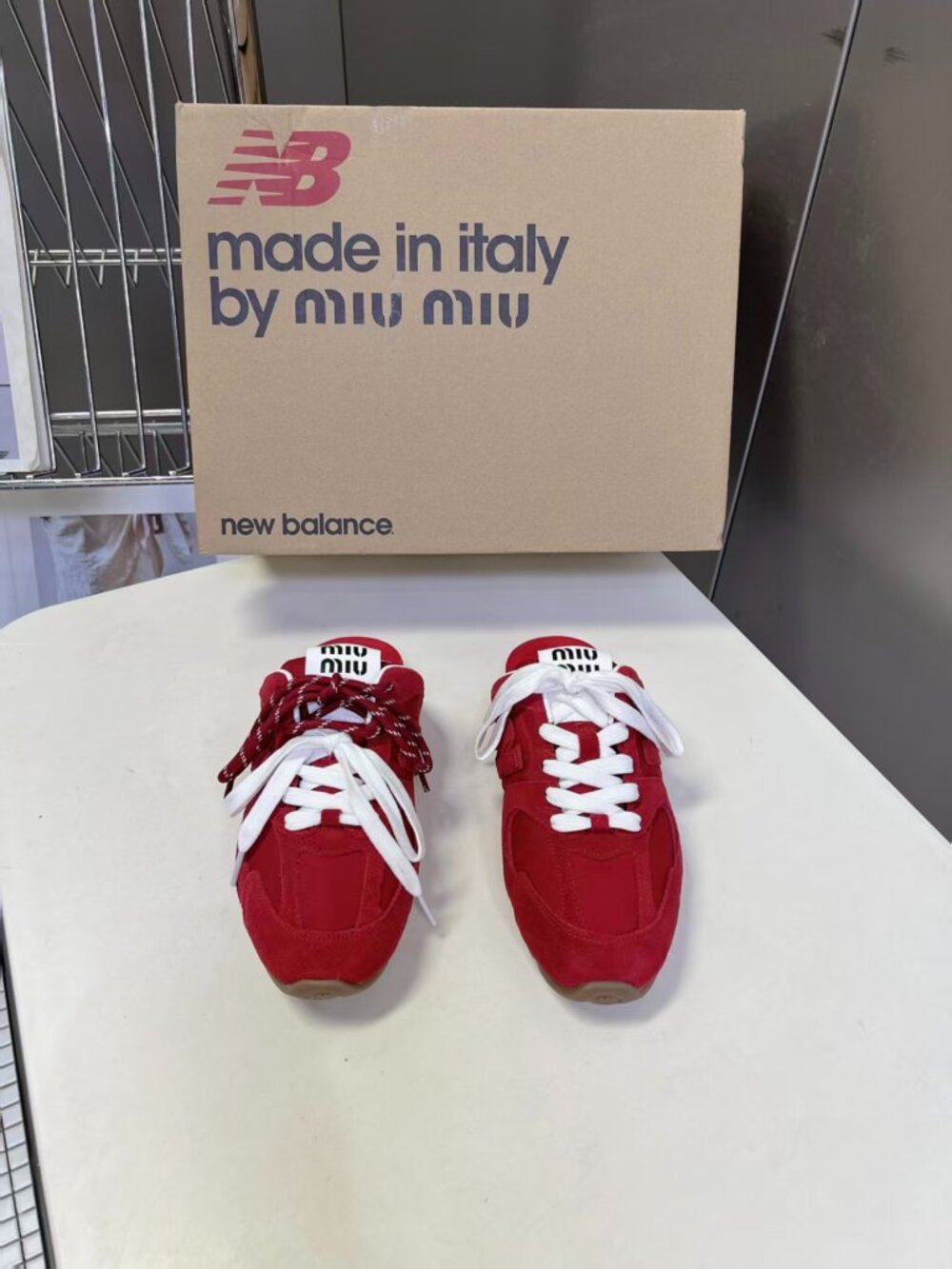 Miu Miu x New Balance Red Slip On Mule Sneakers